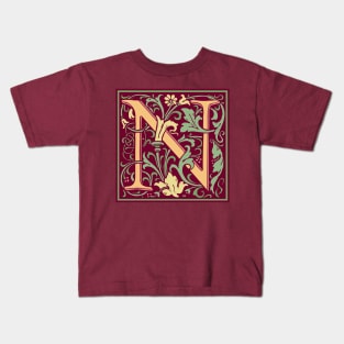 William Morris Vintage Letter N Kids T-Shirt